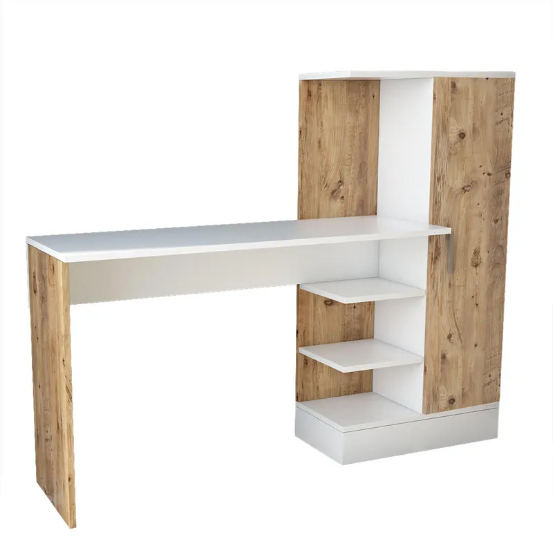 Birou Vexy cu raft si Biblioteca cu Usa, Alb/Crem, 152.3x40x120 cm - Bej