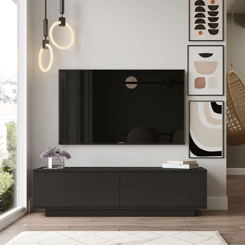 Comoda TV Shelfy, Alb - Negru, 140x39x36 cm - Negru