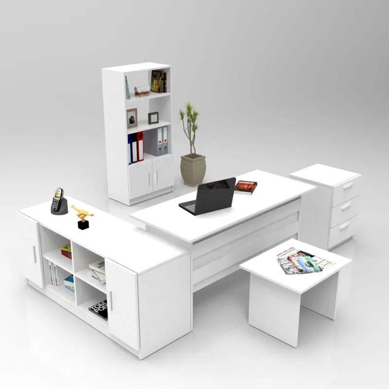 Set mobilier de birou Linta, 5 piese, 140x74x60 cm - Alb