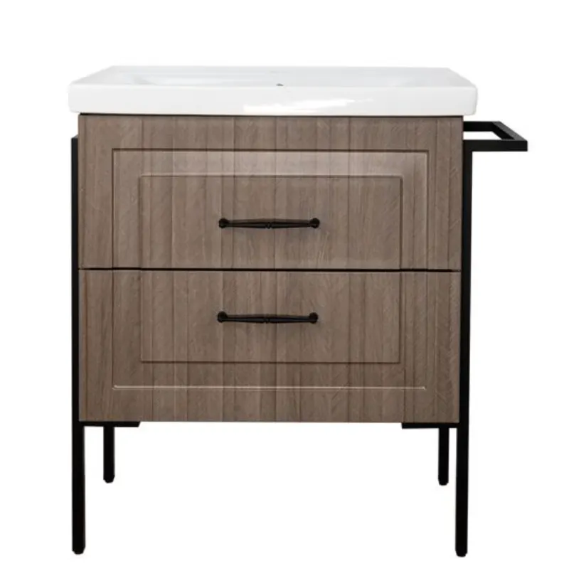 Mobilier baie Sanitop Luana, baza cu lavoar, MDF/PAL, alb/maro, 70 x 46 x 82 cm