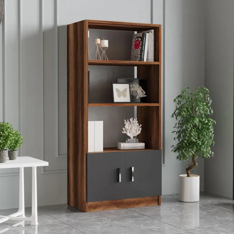 Biblioteca Variom cu 2 usi si 4 rafturi, Nuc - Stejar, 64x140x38 cm - Nuc