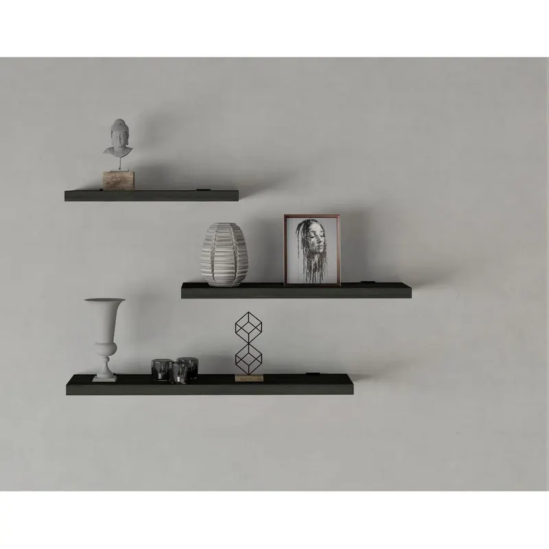 Raft de perete Leila, 3 Piese, Gri - Alb, 30x2x14 cm - Gri