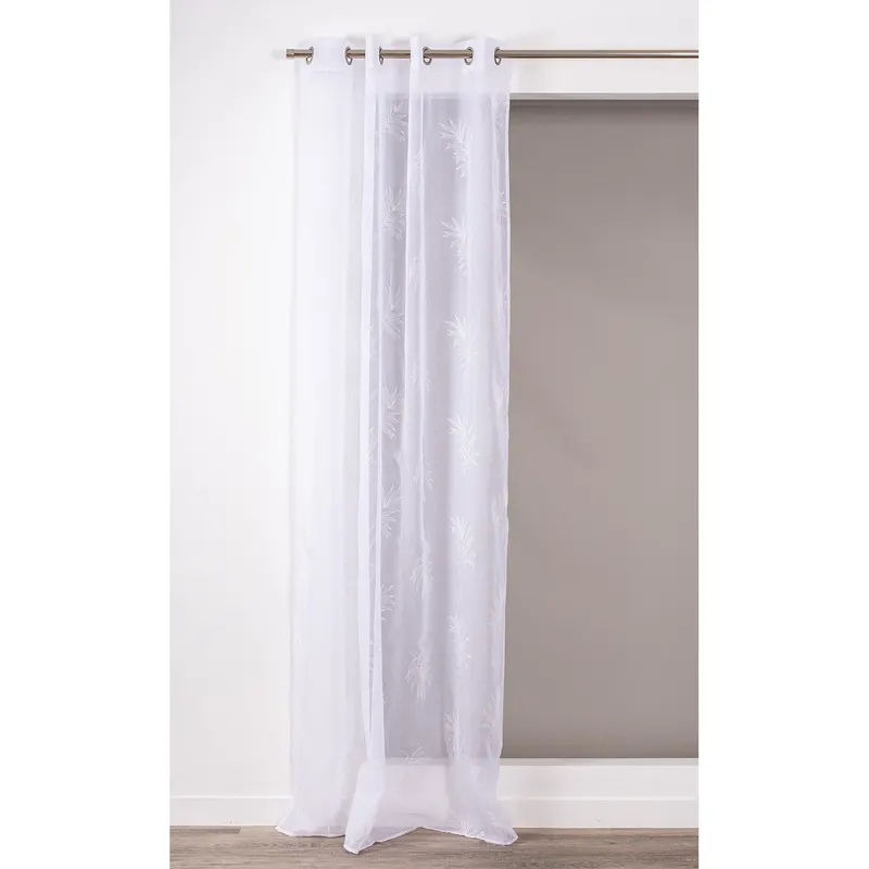 Perdea Rocle Botanic, voal imprimeu frunze, alb, 140 x 260 cm