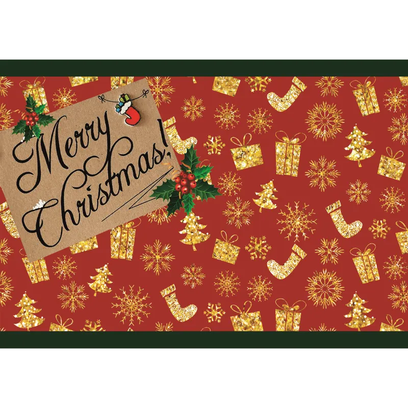Covoras Craciun DT02202, Merry Christmas, poliester, rosu/verde, 60 x 90 cm