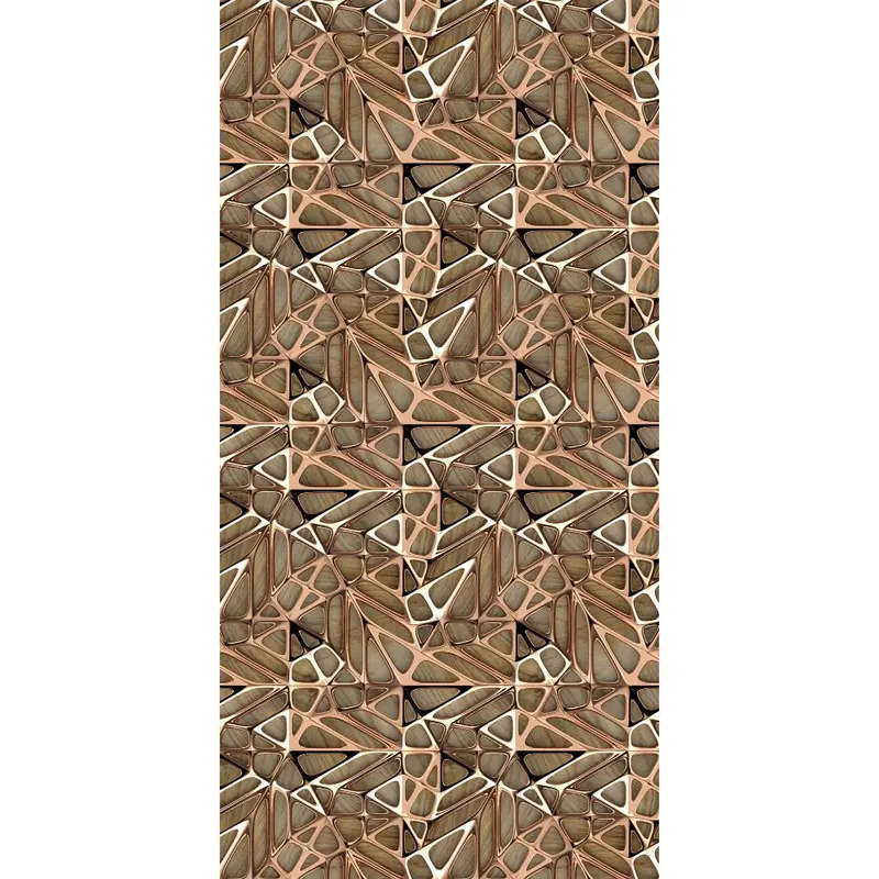 Covor modern Kitchen Wood, poliester, model geometric maro-bronz, 70 x 140 cm