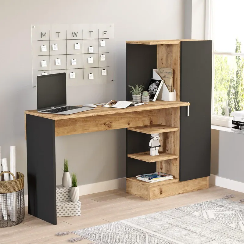Birou CT2 Atlantic Pine-Negru, Stejar, 152x120x40 cm - Stejar