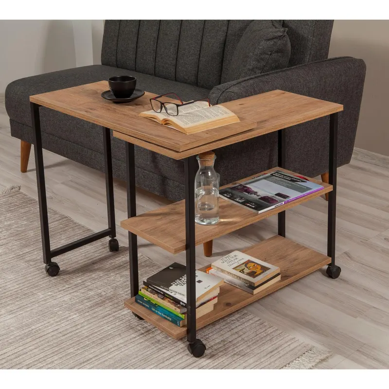 Masuta de cafea Melin cu roti, Negru Stejar, 70x63x76 cm - Stejar