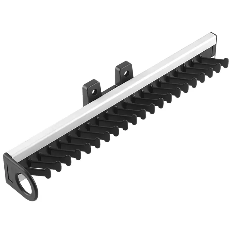 Suport pentru cravate cu glisiera cu bile, plastic negru mat, argintiu, 35 x 410 mm