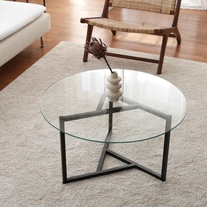 Masuta de cafea Triopa, Transparent, Negru, 75x42x75 cm - Negru