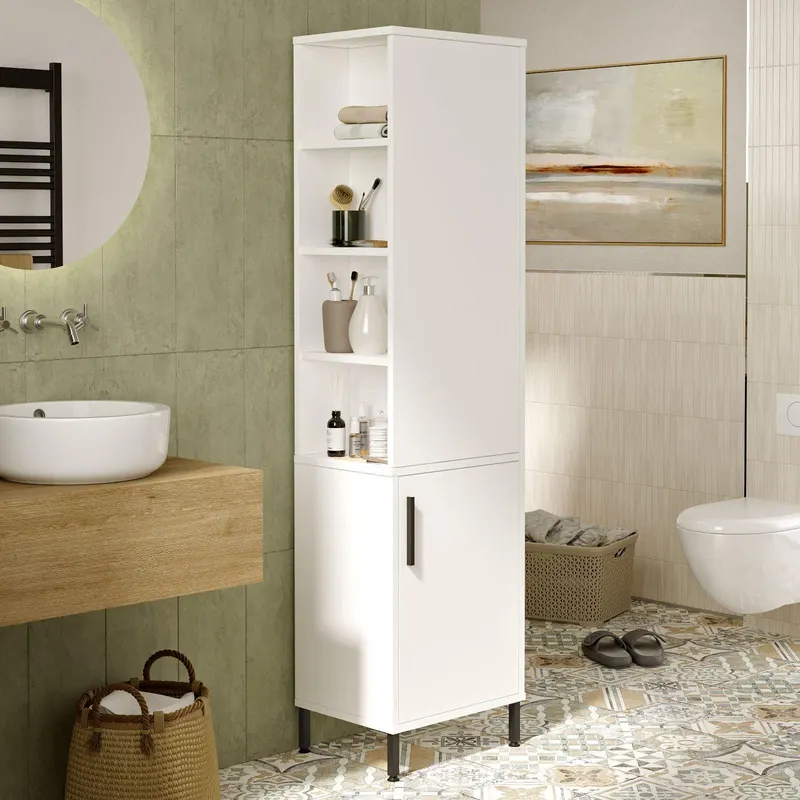 Dulap de Baie Lux cu 2 usi, Alb - Nuc, 45x36x174 cm - Alb