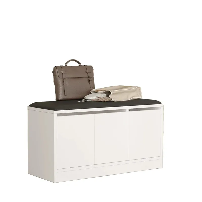 Pantofar Octopod cu 3 usi si taburet, Alb - Lemn, Natural, 90x46x36 cm - Alb