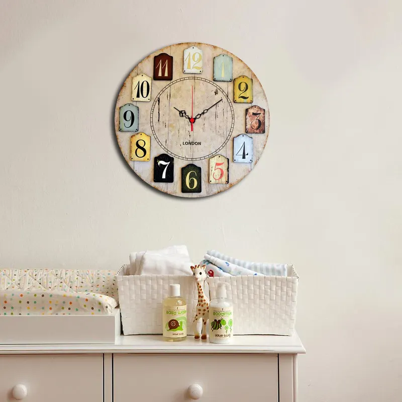 Ceas decorativ din MDF Home Art, Multicolor, 40x40 cm - Multicolor