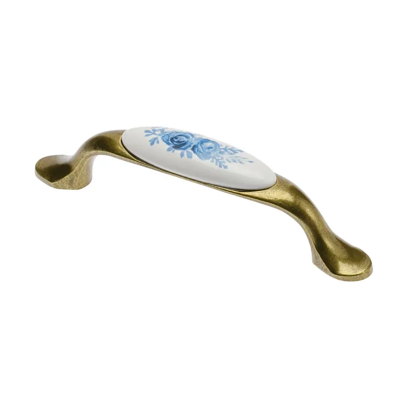 Maner 0728-A, zamac, portelan, imprimeu floare albastra, L 125 mm, 96 mm