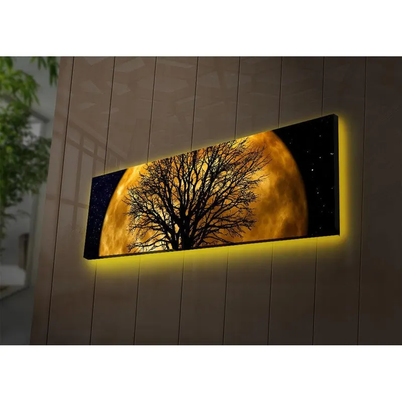 Tablou Canvas cu Led Luna Galbena fara Priza, Galben, 90x30 cm - Galben