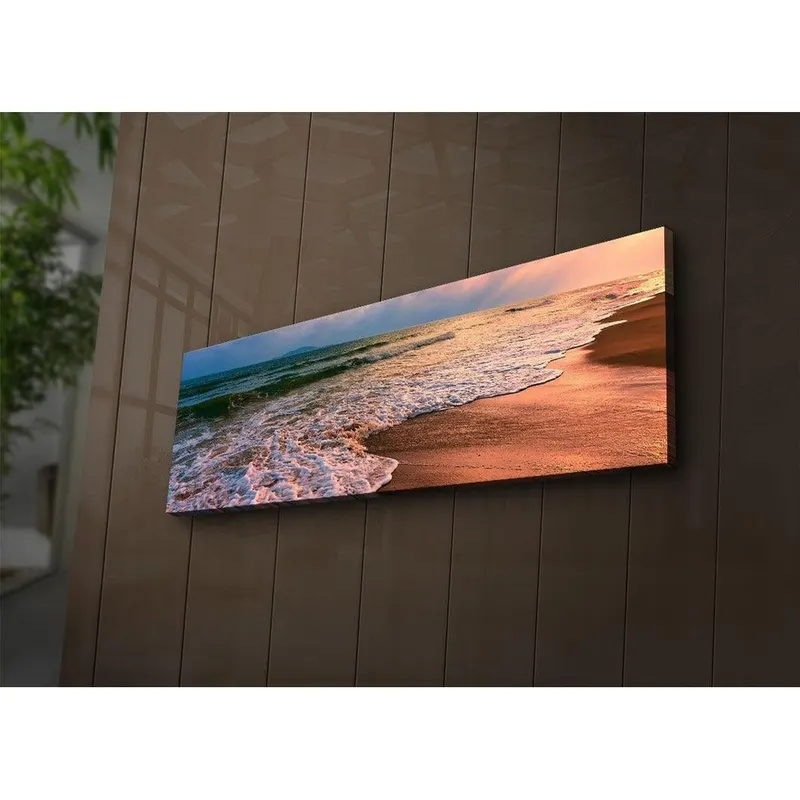 Tablou Canvas cu Led Plaja Lunga fara Priza, Multicolor, 90x30 cm - Multicolor