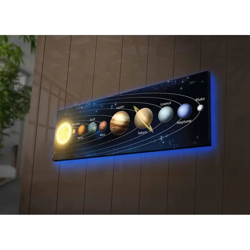 Tablou Canvas cu Led Sistemul Solar fara Priza, Albastru, 90x30 cm - Albastru