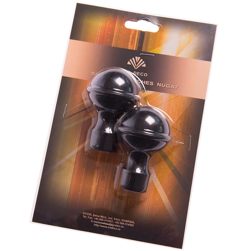 Set 2 capete pentru galerie metal forjat kugel negru, diametru 20 mm