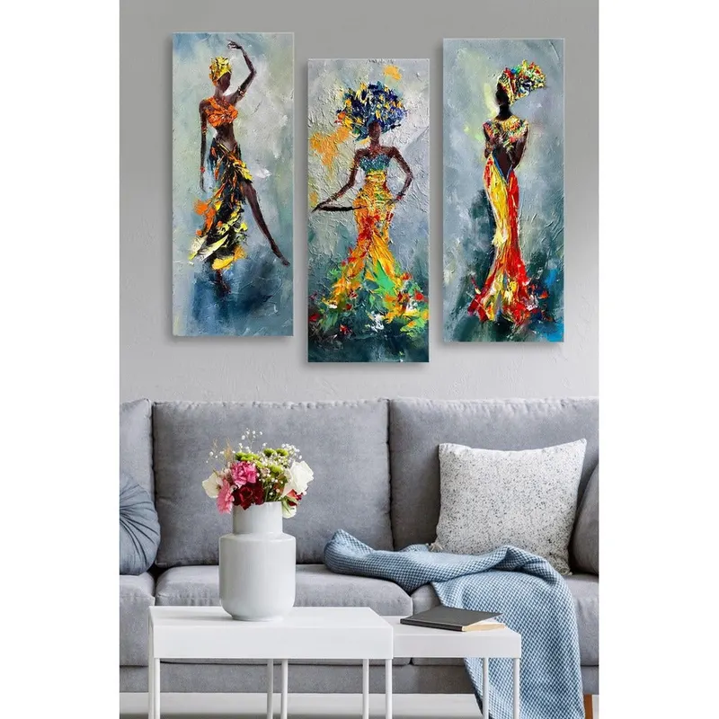 Tablou MDF (3 bucăți) Marvellous African Lady, Multicolor, 50x70 cm - Multicolor