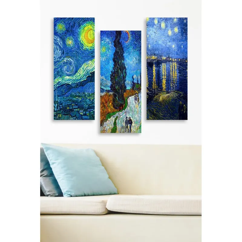 Tablou MDF (3 bucăți) Marvellous, Albastru, 50x70 cm - Albastru