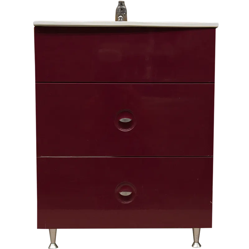 Mobilier baie Sanitop Ines, baza cu lavoar, MFD-PAL, rosu, 60 x 43,5 x 81 cm