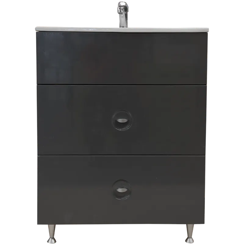 Mobilier baie Sanitop Ines, baza cu lavoar, MFD-PAL, gri, 60 x 43,5 x 81 cm