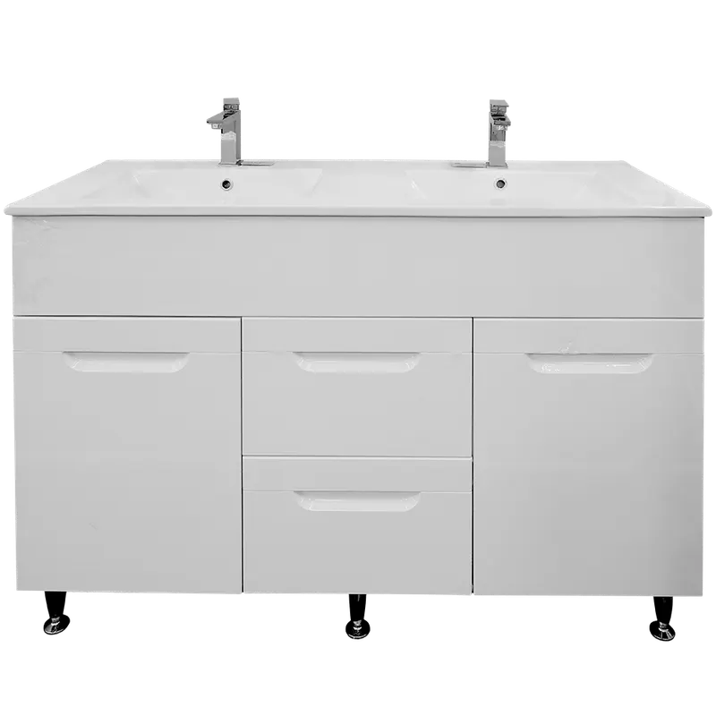 Mobilier baie dublu Sanitop, baza cu lavoar, MFD-PAL, alb, 121 x 44 x 81 cm