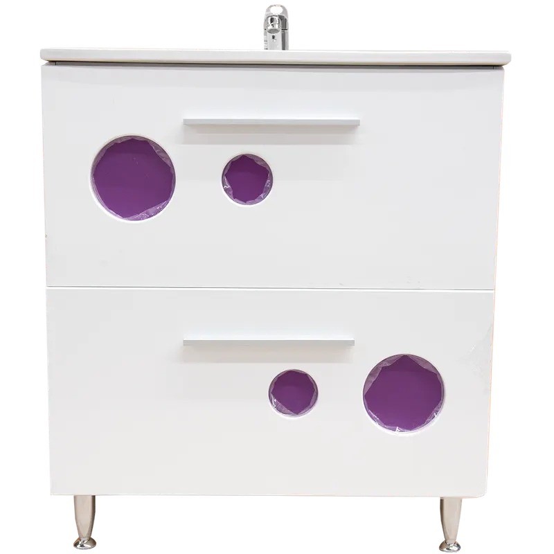 Mobilier baie Sanitop Ella, baza cu lavoar, MFD-PAL, alb-mov, 70 x 43,5 x 81 cm