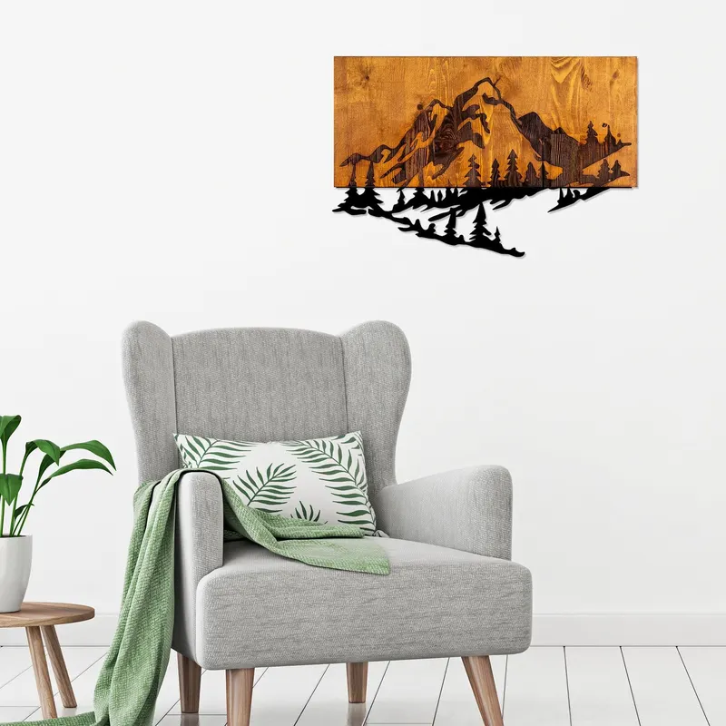 Decoratiune de perete lemn Skyler, Nuc, 38x58 cm - Maro