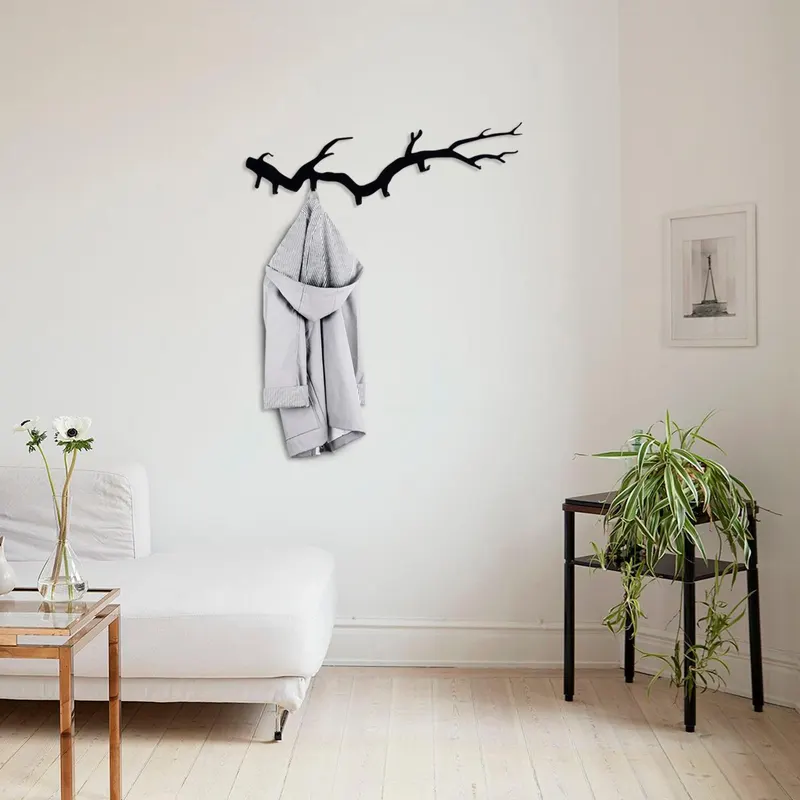 Cârlig de perete metalic Ramura, Negru, 22x87 cm - Negru