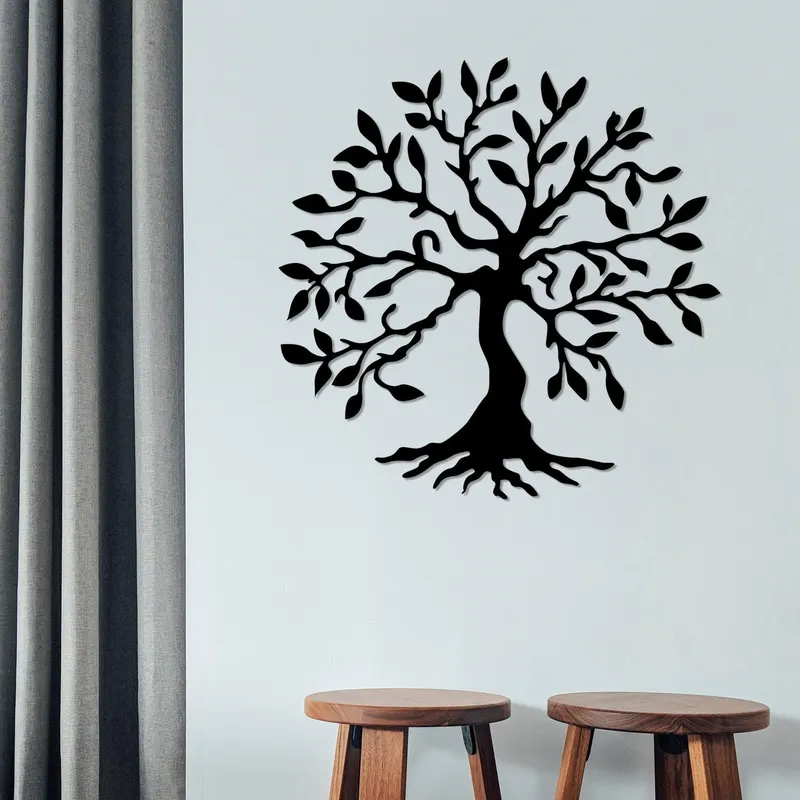 Decoratiune de perete Metal Agac, Negru, 60x60 cm - Negru