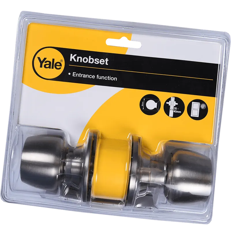 Maner Yale Knobset cu cheie pentru usa intrare, inox, nichel satinat, 3 chei