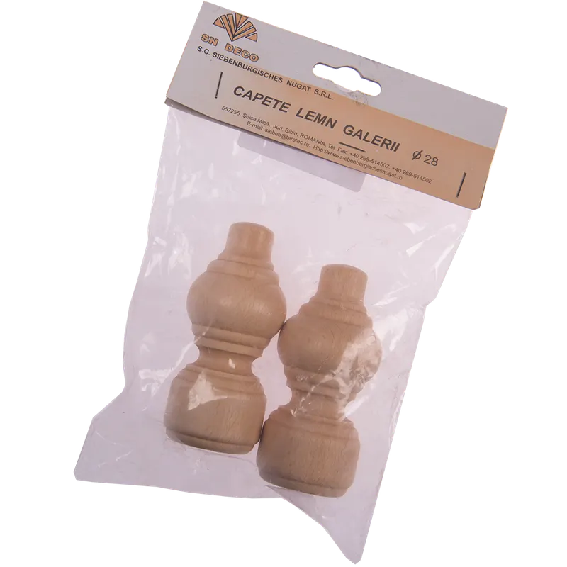 Set 2 capete pentru galerie, lemn natur, 28 mm