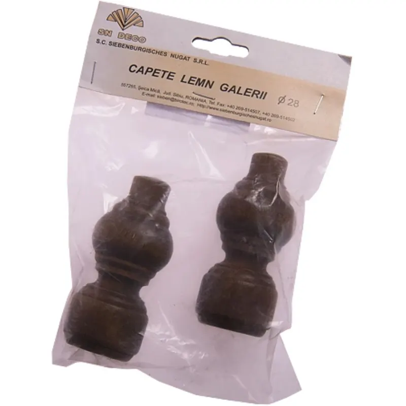 Set 2 capete pentru galerie, lemn cires, 28 mm