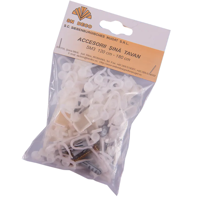 Set accesorii pentru sina cu 3 canale perdea SM3, 120-180 cm, plastic, alb