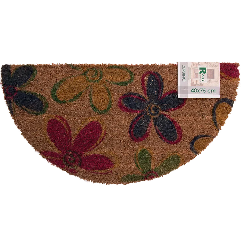 Stergator intrare Bahia, model cu flori colorate, 100% fibra de nuca de cocos, semiluna, 40 x 75 cm