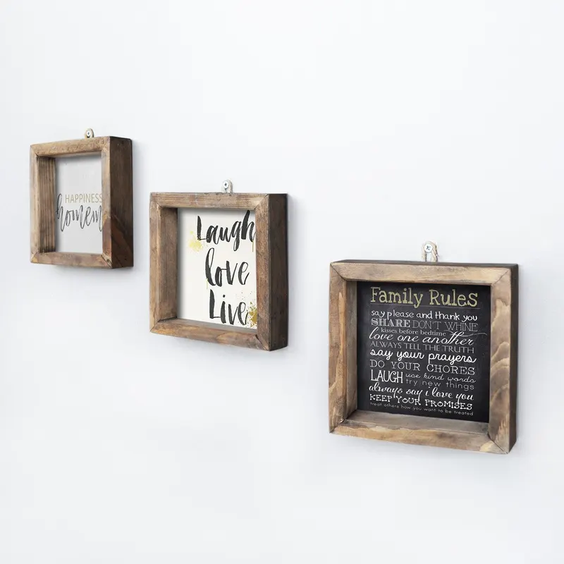 Tablou MDF cu rame Family Quotes, 3 bucăți, Multicolor, 15x15 cm - Multicolor