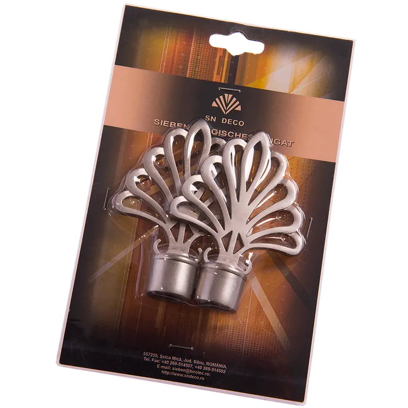Set 2 capete pentru galerie metal forjat evantai inox, diametru 16 mm