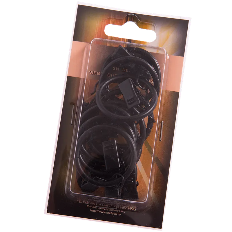 Inel galerie metal forjat, 20 mm + clema, negru, set 10 buc
