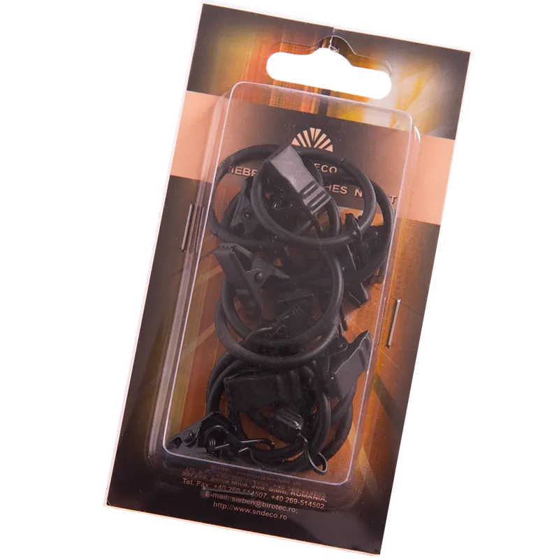 Inele galerie din metal forjat cu clema, negru, D 16 mm, 10 buc