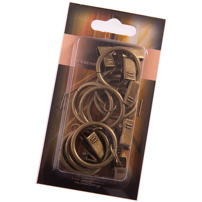Inele galerie din metal forjat cu clema, auriu antic, pentru diametru de 16 mm, 10 buc