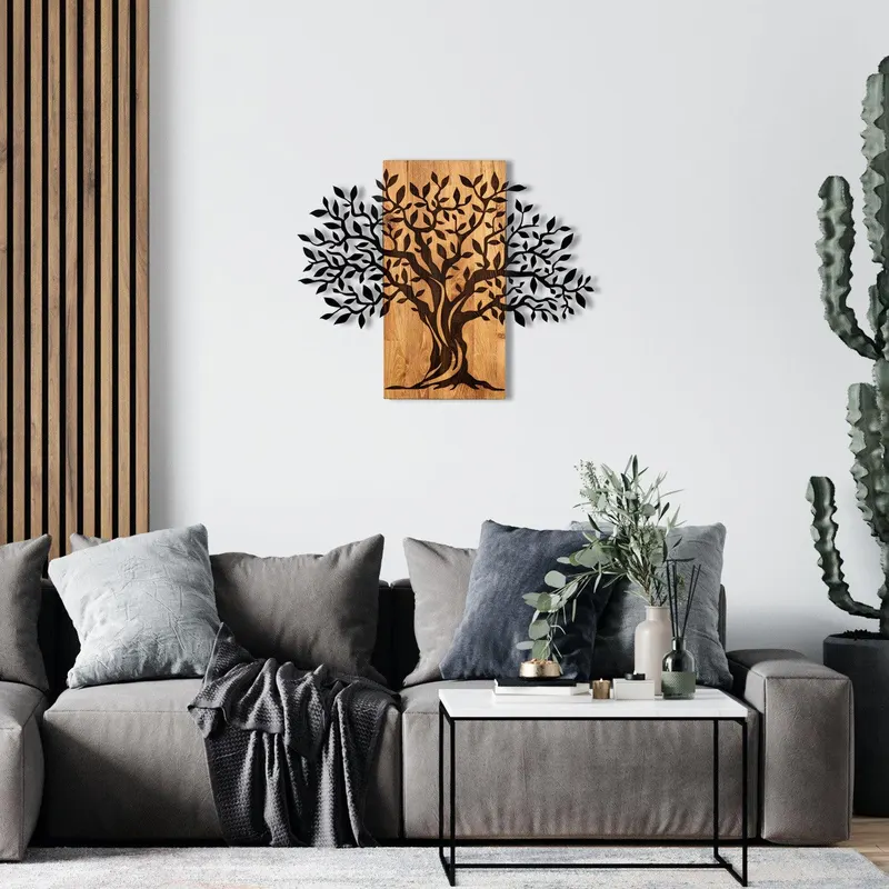 Decoratiune de perete lemn Copacul Familia, Negru, 72x58 cm - Negru