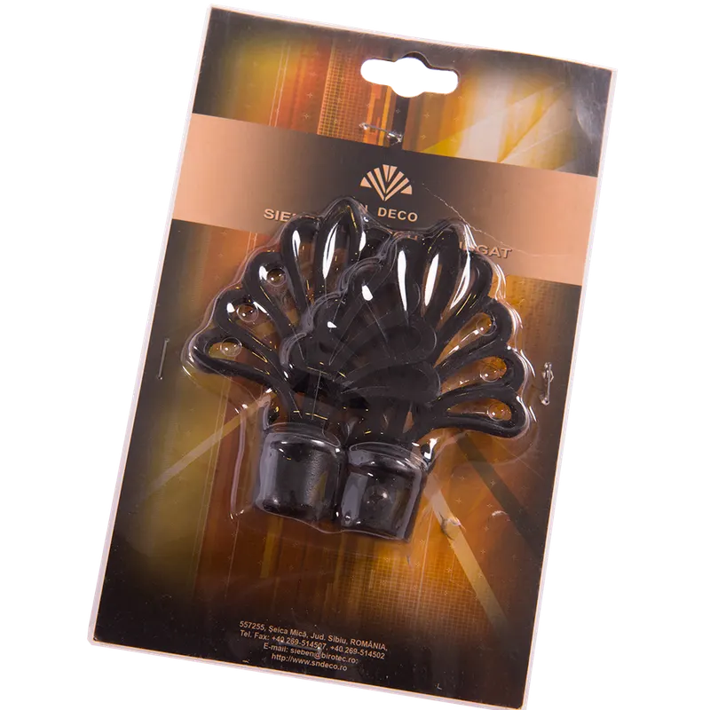 Set 2 capete pentru galerie metal forjat evantai negru, diametru 16 mm