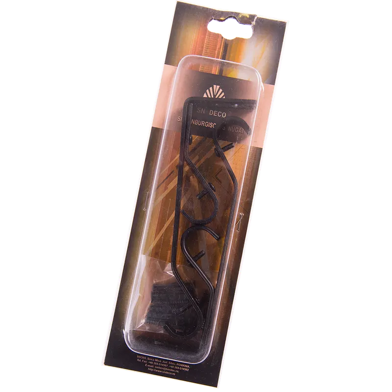 Consola galerie fier forjat, dubla, cu suport, deschisa, 20 mm, negru, set 2 buc