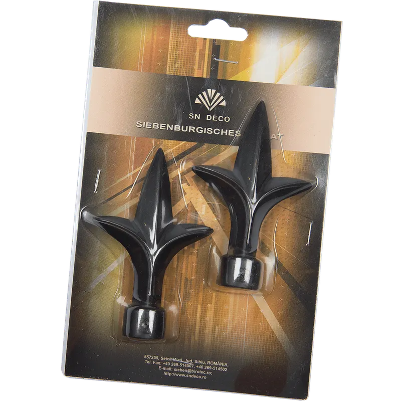 Set 2 capete pentru galerie metal lance negru, diametru 16 mm