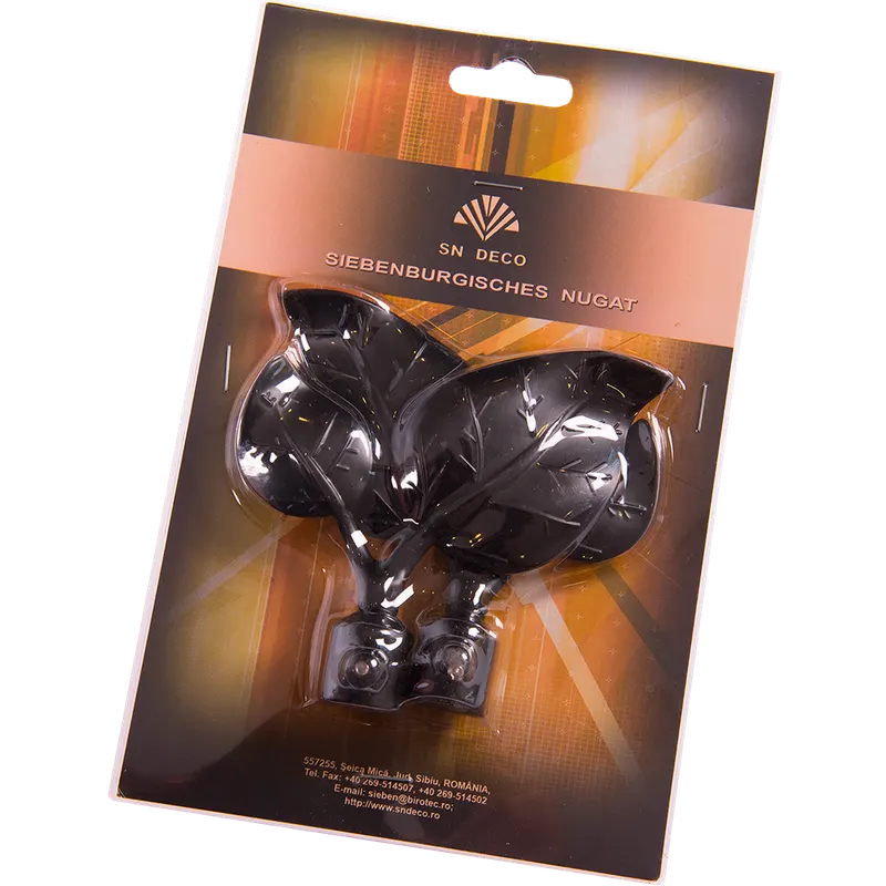 Set 2 capete pentru galerie metal forjat frunza negru, diametru 16 mm