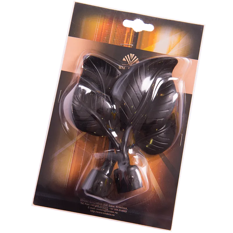 Set 2 capete pentru galerie metal forjat frunza negru, diametru 20 mm
