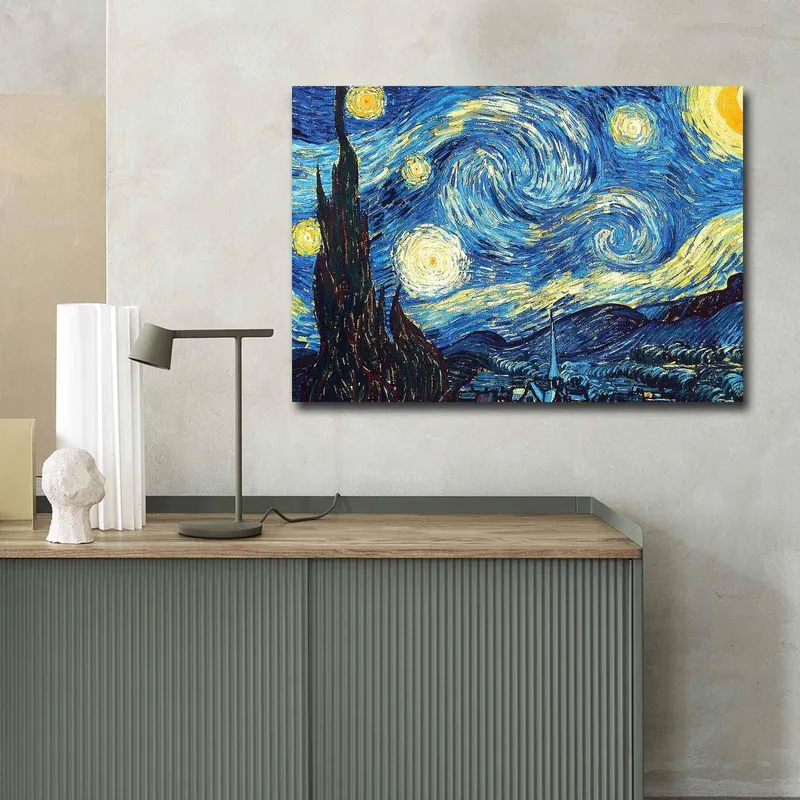 Tablou Canvas Van Gogh Noapte instelata, Multicolor, 100x70 cm - Multicolor