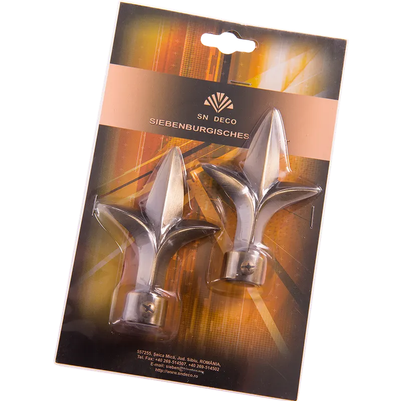 Set 2 capete pentru galerie metal forjat lance auriu antic, diametru 16 mm