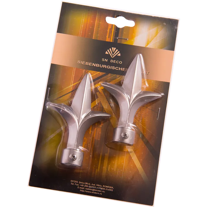 Set 2 capete pentru galerie metal forjat lance inox, diametru 16 mm