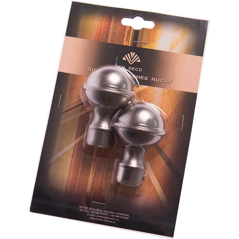 Set 2 capete pentru galerie metal forjat kugel inox, diametru 20 mm